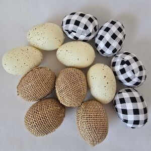 Set of 12 Farmhouse Easter Eggs Burlap Buffalo Check Speckled Decor